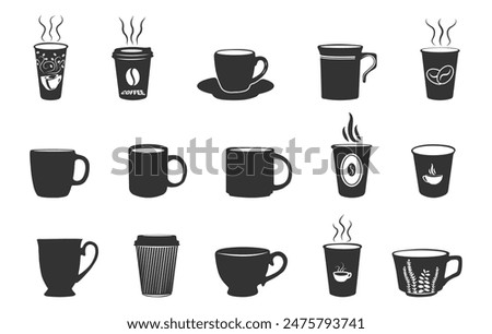 Coffee cup silhouette, Coffee and tea cups silhouette, Teacup silhouette, Ceramic cups silhouette, Tea and coffee cup icon set