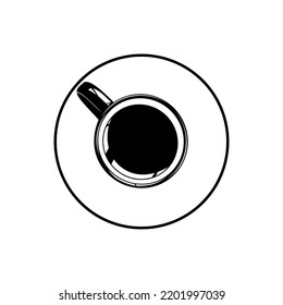 Coffee Cup Silhouette. Top View.  Coffee Cup Illustration for Logo or Graphic Design Element. Vector Illustration