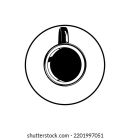 Coffee Cup Silhouette. Top View.  Coffee Cup Illustration for Logo or Graphic Design Element. Vector Illustration
