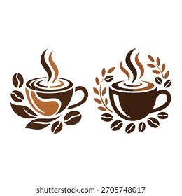 Coffee cup silhouette vector with coffee beans and steam design isolated on white background.