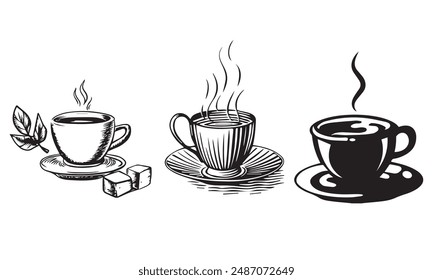 Coffee cup silhouette vector illustration. Coffee cup set icon. 