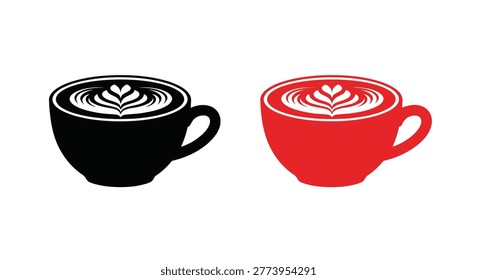 coffee cup silhouettes with latte art black and red