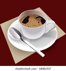coffee cup with silver spoon realistic vector