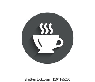 Coffee cup simple icon. Hot drink sign. Cappuccino symbol. Circle flat button with shadow. Vector