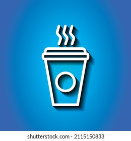 Coffee cup simple icon vector. Flat desing. White icon with shadow on blue background.ai