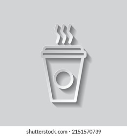 Coffee cup simple icon vector. Flat design. Paper style with shadow. Gray background.ai