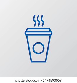 Coffee cup simple icon vector. Flat design. Paper cut design. Cutted blue symbol with shadow. Gray background.ai