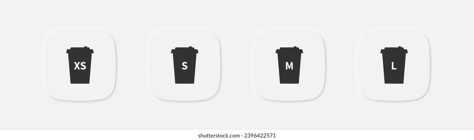 Coffee cup size icon. Small, medium, large paper mug tea signs. Drink sizes symbol. Teacup icons. Vector isolated sign.