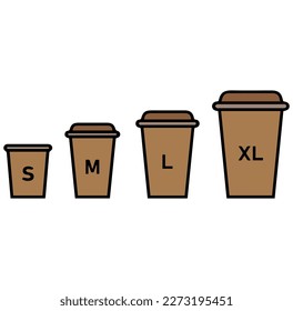 coffee cup size icon vector isolated on background