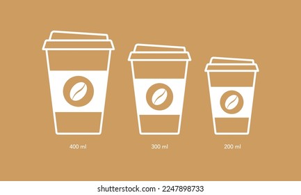 Tamaño de la taza de café aislado en el fondo. Ilustración del vector