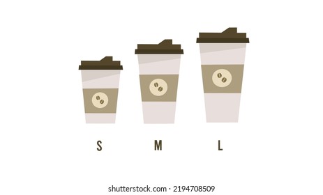 Ilustración vectorial de tamaño de taza de café.