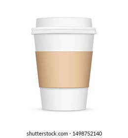 Coffee cup with sleeve mockup - front view. Vector illustration