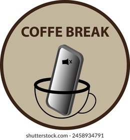 Coffee cup with smartphone inside and the text coffee break