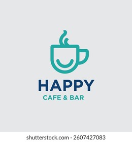 coffee cup with smile icon for happy cafe logo design creative	
