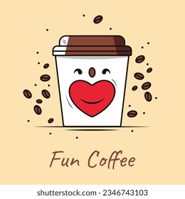 a coffee cup of coffee smiles in the shape of a heart smile. Happy coffee
