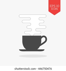 Coffee cup with smoke icon. Flat design gray color symbol. Modern UI web navigation, sign. Illustration element