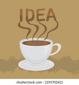 Coffee cup with smoke idea text, coffee beverage inspiration concept, illustrator vector cartoon drawing image painting