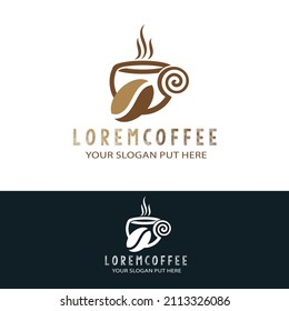 Coffee cup and smoke. Coffee cup logo design. coffee cup with beans. Coffee cup logo design stock illustration