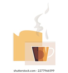 A coffee cup with smoke pops up. Modern minimalist design. Vector isolated illustration in flat style.