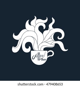 Coffee cup with smoke , Coffee time design with smoke, Vector vintage illustration.
