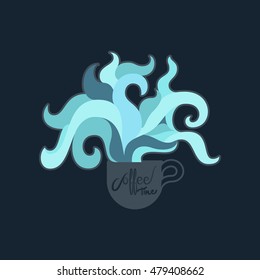 Coffee cup with smoke , Coffee time design with smoke, Vector vintage illustration.
