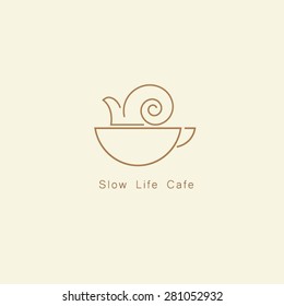 Coffee cup with snail logo vector.