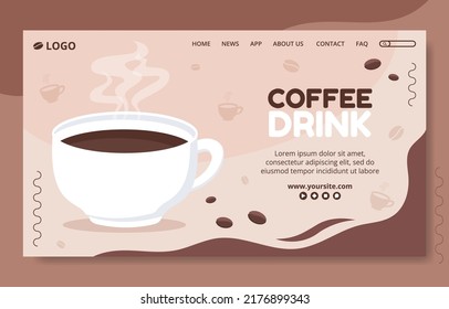 Coffee Cup Social Media Landing Page Template Flat Cartoon Background Vector Illustration