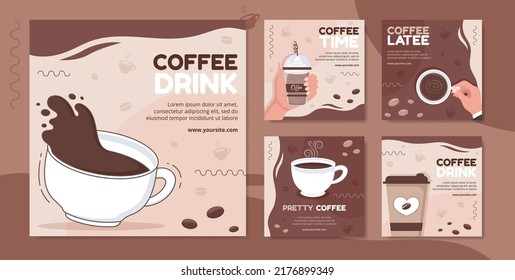Coffee Cup Social Media Post Template Flat Cartoon Background Vector Illustration