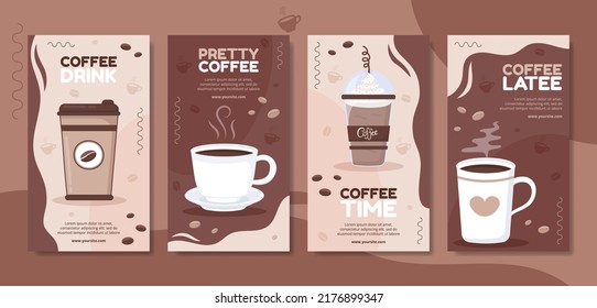 Coffee Cup Social Media Stories Template Flat Cartoon Background Vector Illustration