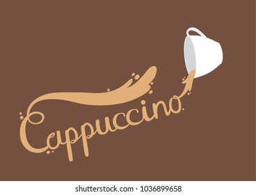 Coffee cup. Splash coffee is wold cappuccino vector. Brown background.