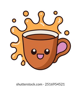 Coffee Cup with Splashes Vector Illustration - Cartoon, Clipart, and Line Art Design