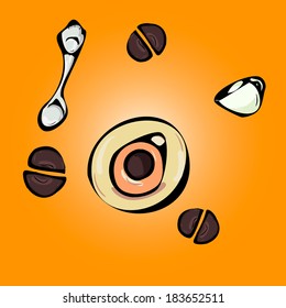 coffee in cup with spoon and cream
