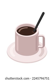 Coffee cup with spoon dipped. Simple flat illustration.
