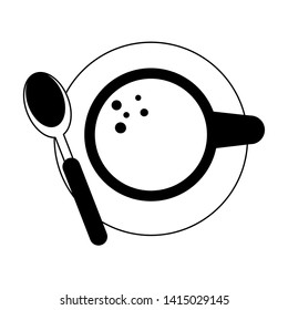 Coffee cup with spoon on disk topview cartoon vector illustration graphic design