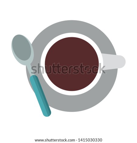 Coffee cup with spoon on disk topview cartoon vector illustration graphic design