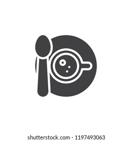 Coffee cup with spoon and saucer vector icon. filled flat sign for mobile concept and web design. Tea cup top view simple solid icon. Symbol, logo illustration. Pixel perfect vector graphics