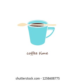 Coffee cup and spoon. Vector illustration.