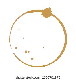 Coffee cup stain, brown trace of mug, design element isolated on white.