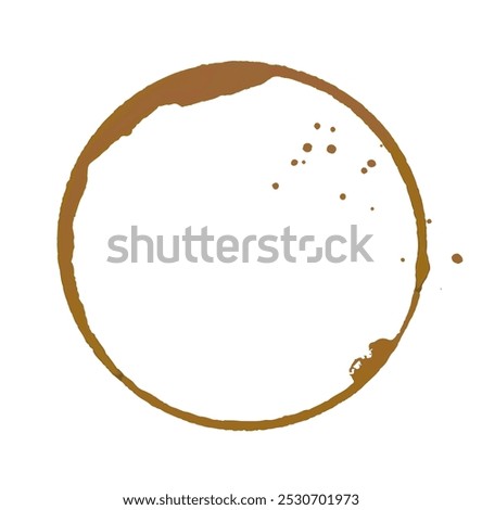 Coffee cup stain, brown trace of mug, design element isolated on white.