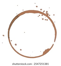 Coffee cup stain and drops, brown trace of mug, design element isolated on white.