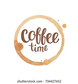 Tapón de café y gotas con letras de café. Ilustración vectorial.
