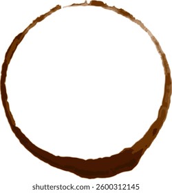 Coffee cup stain forming a perfect circular ring on a clean white background, illustrating a typical household or office mess often left behind after enjoying a beverage