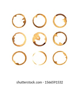 Coffee cup stain or paper mark circle. Brown colorful vector set.