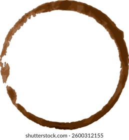 Coffee cup stain ring forming a perfect circle on a white background, ideal for concepts related to coffee, beverages, breakfast, and morning routines