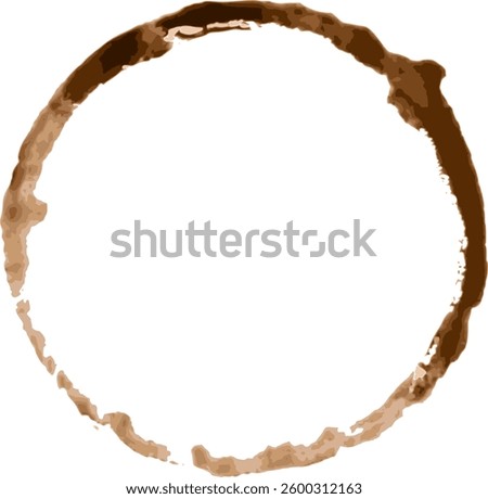 Coffee cup stain ring forming a perfect circle on a white background, ideal for concepts related to coffee breaks, breakfast, or morning routines