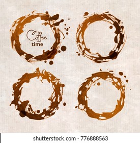 Coffee cup stains on white background.