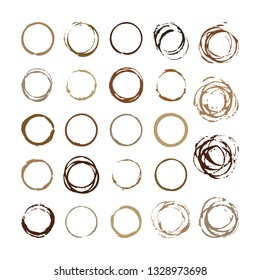 Coffee cup stains set isolated on white. Vector illustration.