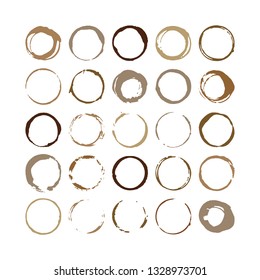Coffee cup stains set isolated on white. Vector illustration.