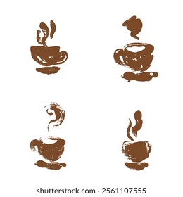 Coffee cup stamp set brown color. Textured coffee cup