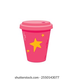 Coffee cup with star. Vector illustration in flat style.